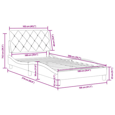 vidaXL Posteljni okvir brez vzmetnice temno siv 100x200 cm žamet