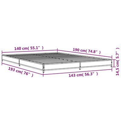 vidaXL Posteljni okvir sonoma hrast 140x190 cm inž. les in kovina