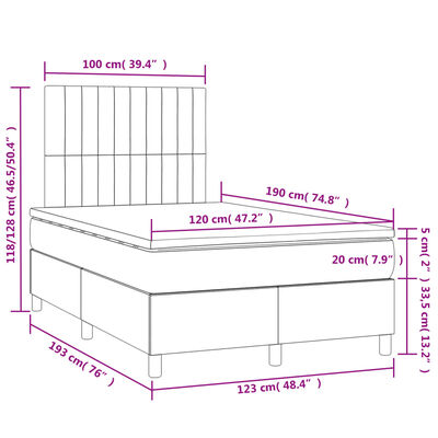 vidaXL Box spring postelja z vzmetnico LED tem. zelena 120x200cm žamet