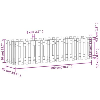 vidaXL Vrtna visoka greda z ograjico bela 200x50x50 cm trdna borovina