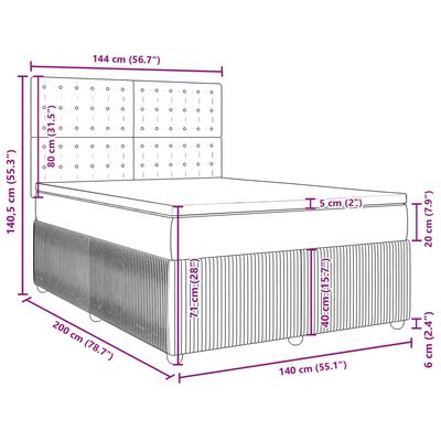 vidaXL Box spring postelja z vzmetnico svetlo siva 140x200 cm blago