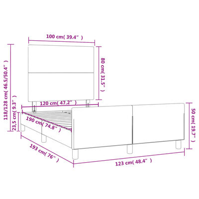 vidaXL Posteljni okvir z vzglavjem temno moder 120x190 cm žamet