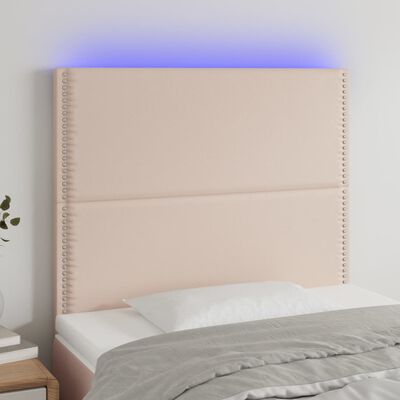 vidaXL LED posteljno vzglavje kapučino 80x5x118/128 cm umetno usnje