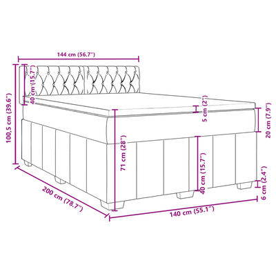 vidaXL Box spring postelja z vzmetnico temno siva 140x200 cm blago