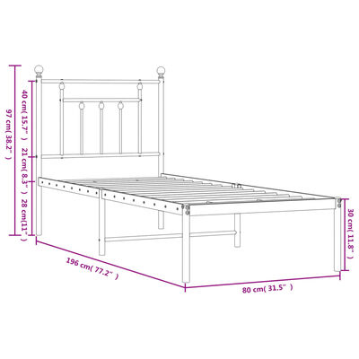 vidaXL Kovinski posteljni okvir brez vzmetnice z vzglavjem 75x190 cm