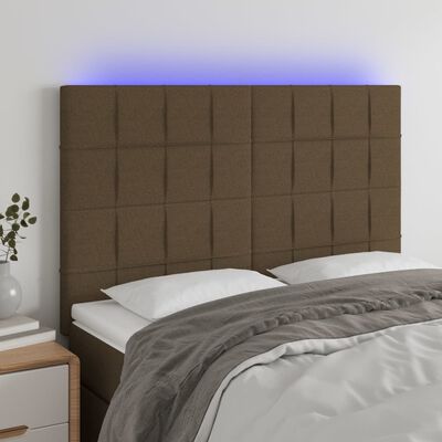 vidaXL LED posteljno vzglavje temno rjavo 144x5x118/128 cm blago