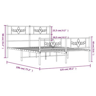 vidaXL Kovinski posteljni okvir z vzglavjem in vznožjem bel 120x190 cm