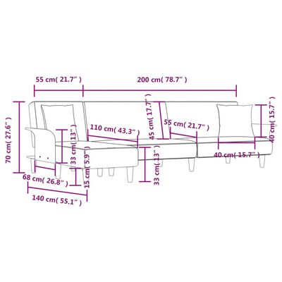 vidaXL Raztegljiv kavč L oblike temno siv 279x140x70 cm tkanina