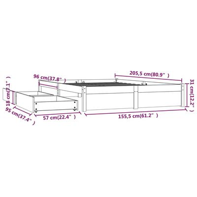 vidaXL Posteljni okvir s predali 150x200 cm