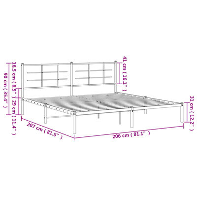 vidaXL Kovinski posteljni okvir z vzglavjem črn 200x200 cm