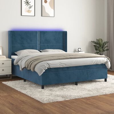 vidaXL Box spring postelja z vzmetnico LED temno modra 160x200cm žamet