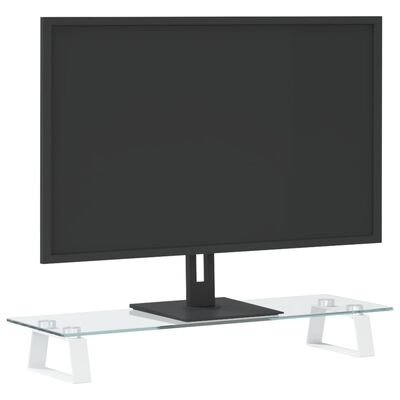 vidaXL Stojalo za monitor belo 60x20x8 cm kaljeno steklo in kovina