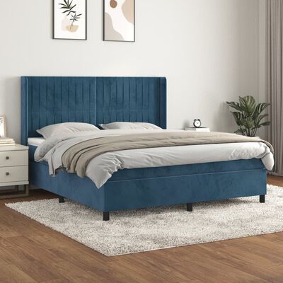 vidaXL Box spring postelja z vzmetnico temno modra 160x200 cm žamet