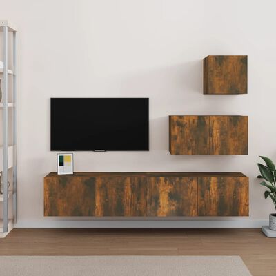vidaXL Komplet TV omaric 4-delni dimljen hrast inženirski les