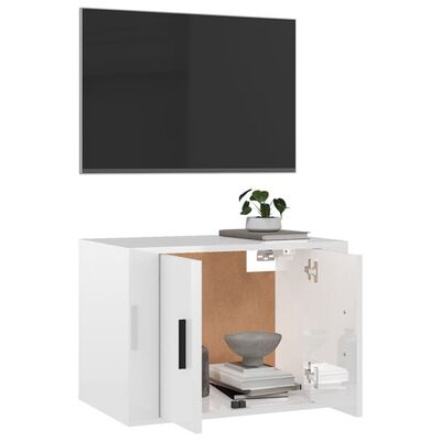 vidaXL Stenska TV omarica visok sijaj bela 57x34,5x40 cm