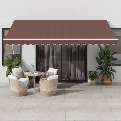 vidaXL Ročno zložljiva tenda z LED rjava 450x300 cm