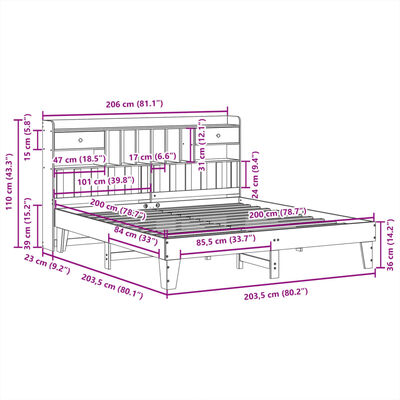 vidaXL Posteljni okvir brez vzmetnice vošč. rjav 200x200 cm borovina