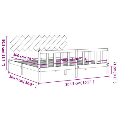 vidaXL Posteljni okvir z vzglavjem 200x200 cm trden les