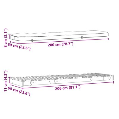 vidaXL Futon z ležiščem 60x206x11 cm trden les douglas