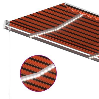 vidaXL Ročno zložljiva tenda z LED lučmi 450x350 cm oranžna in rjava