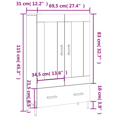 vidaXL Visoka omara rjavi hrast 69,5x31x115 inženirski les