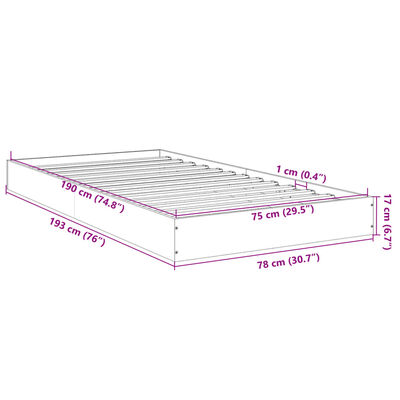 vidaXL Posteljni okvir siva sonoma 75x190 cm inženirski les