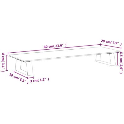 vidaXL Stojalo za monitor belo 60x20x8 cm kaljeno steklo in kovina