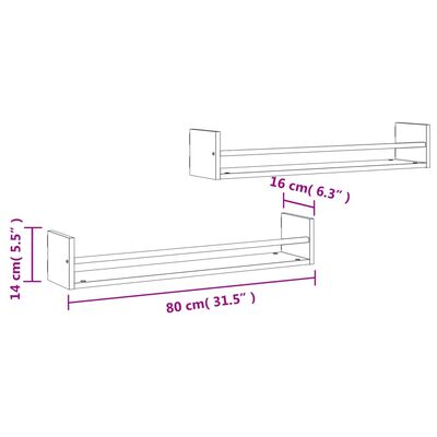 vidaXL Stenske police s prečkami 2 kosa sonoma hrast 80x16x14 cm