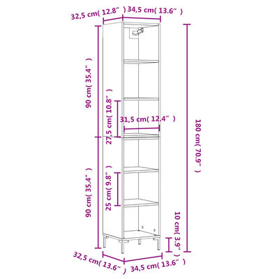 vidaXL Visoka omara bela 34,5x32,5x180 cm inženirski les