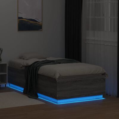 vidaXL Posteljni okvir z LED lučkami siva sonoma 90x190 cm inž. les