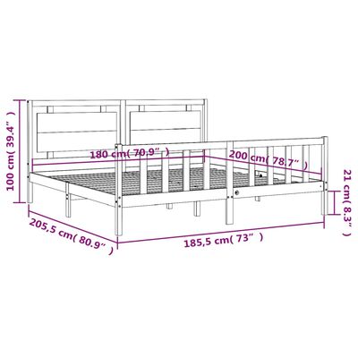 vidaXL Posteljni okvir z vzglavjem bel 180x200 cm trden les