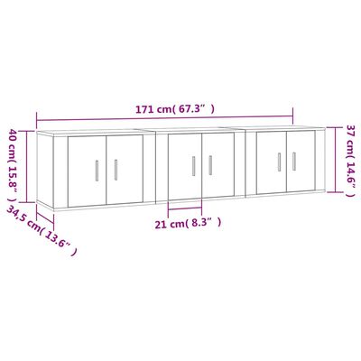 vidaXL Stenska TV omarica 3 kosi dimljen hrast 57x34,5x40 cm