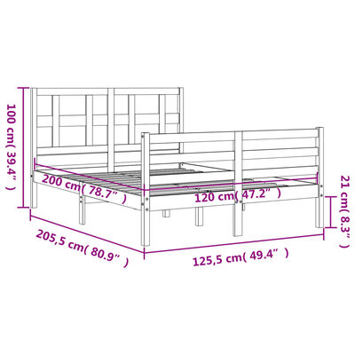 vidaXL Posteljni okvir z vzglavjem bel 120x200 cm trden les