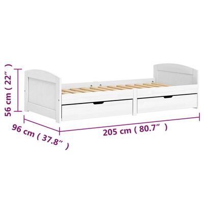 vidaXL Dnevna postelja z 2 predaloma IRUN bela 90x200cm trdna borovina