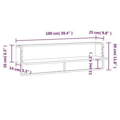 vidaXL Stenska polica s prečko rjavi hrast 100x25x30 cm