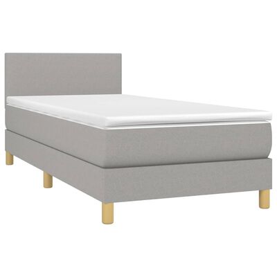 vidaXL Box spring postelja z vzmetnico svetlo siva 90x200 cm blago