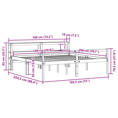 vidaXL Postelja za starejše z vzglavjem bela 180x200 cm trdna borovina