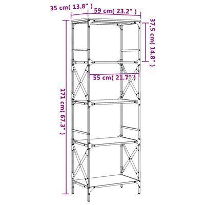 vidaXL Knjižna omara 5-nadstropna rjavi hrast 59x35x171 cm inž. les