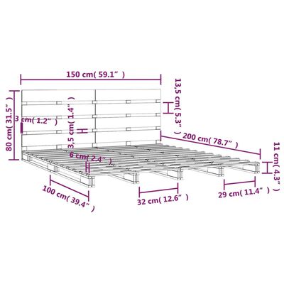 vidaXL Posteljni okvir medeno rjav 150x200 cm trdna borovina