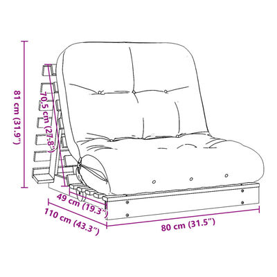 vidaXL Futon z ležiščem 80x206x11 cm impregnirana borovina