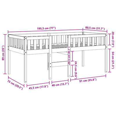 vidaXL Otroška postelja brez vzmetnice vošč. rjava 75x190 cm borovina