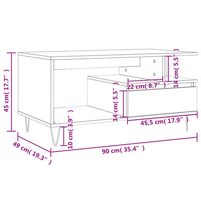 vidaXL Klubska mizica črna 90x49x45 inženirski les