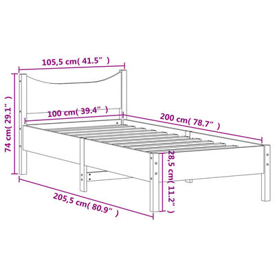 vidaXL Posteljni okvir brez vzmetnice 100x200 cm trdna borovina