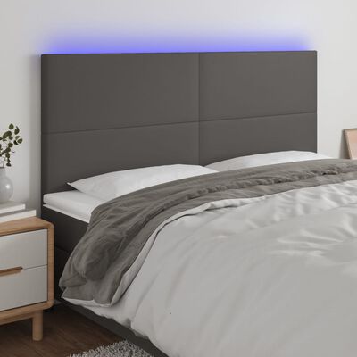 vidaXL LED posteljno vzglavje sivo 160x5x118/128 cm umetno usnje