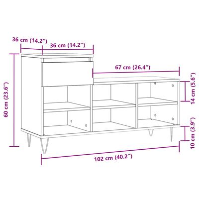 vidaXL Omarica za čevlje rjav hrast 102x36x60 cm inženirski les