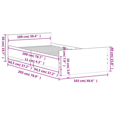 vidaXL Posteljni okvir sonoma hrast 100x200 cm inženirski les