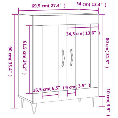 vidaXL Komoda črna 69,5x34x90 cm inženirski les