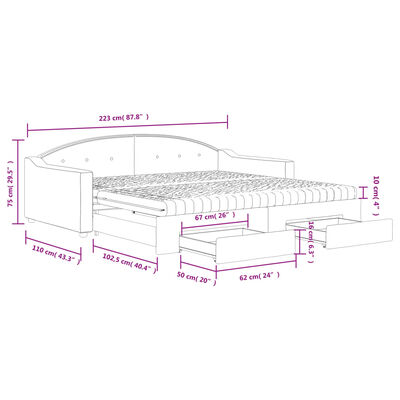 vidaXL Izvlečna dnevna postelja s predali krem 100x200 cm blago