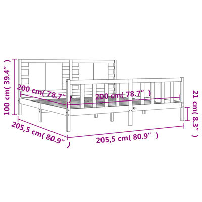 vidaXL Posteljni okvir z vzglavjem siv 200x200 cm trden les