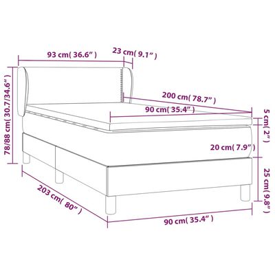 vidaXL Box spring postelja z vzmetnico svetlo siva 90x200 cm blago